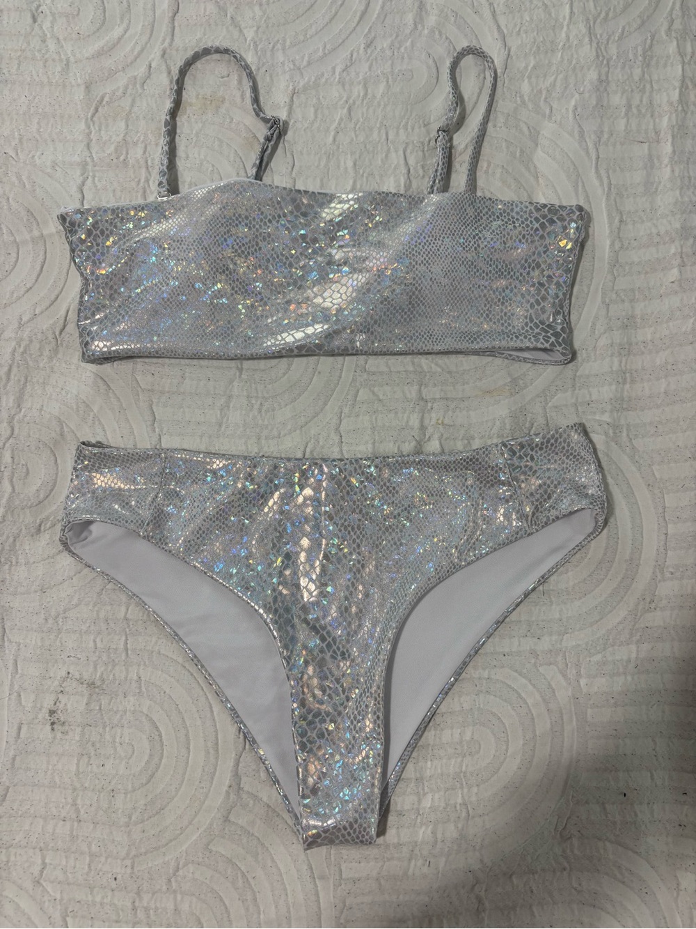 Silver Iridescent Snakeskin Bikini Set - Women's Swim Top & Bottom